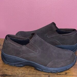 LANDS END womens loafer gray suede leather upper size 9.5 B comfort shoe